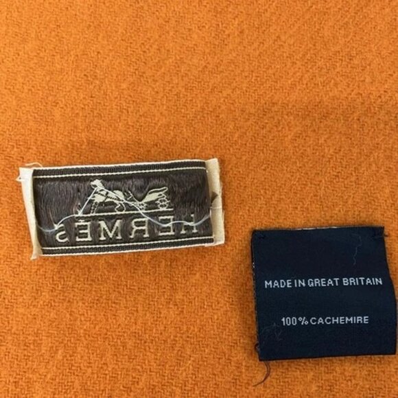 HERMES - Orange Light gray Dark Gray Cashmere Scarf